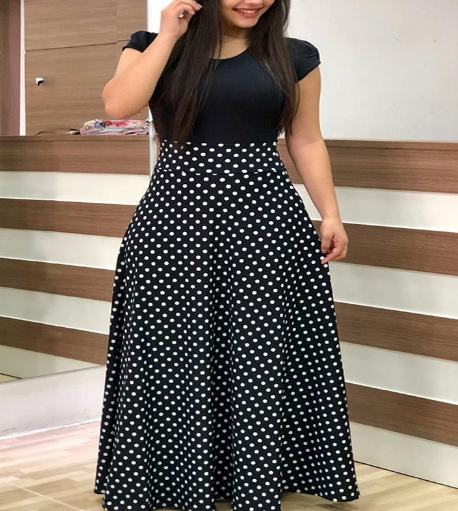 Floral Print Color Block Long Dress for Women