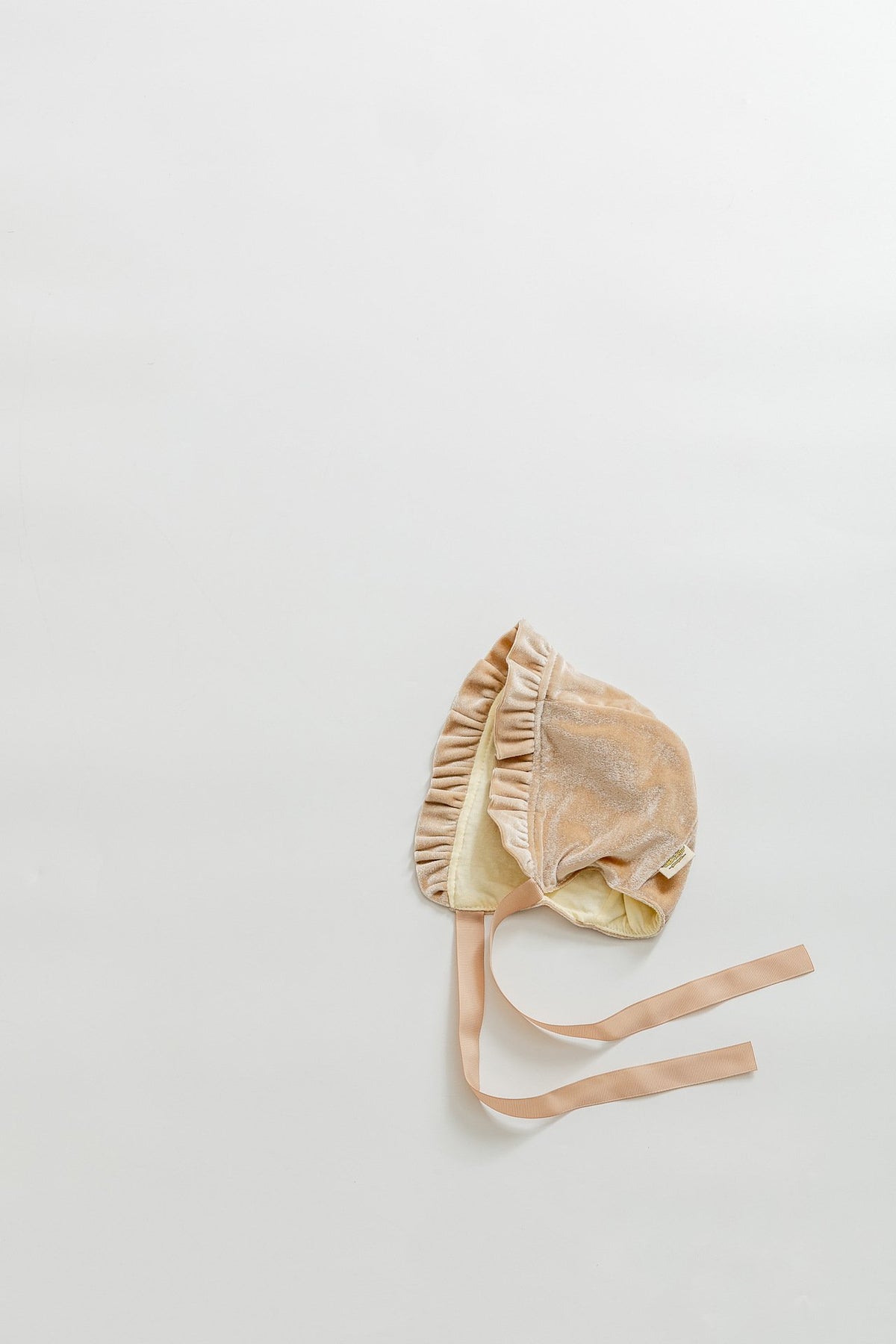 Gold Velvet Wooden Ear Baby Beanie Hat | Embroidered Cap