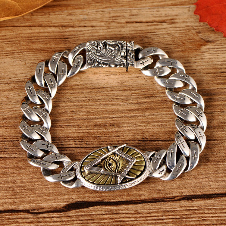 Men's Masonic All-Seeing Eye Cross-Link Bracelet