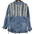 Striped Mid-length Denim Jacket