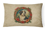 Bearded Collie Christmas Flowers Throw Pillow