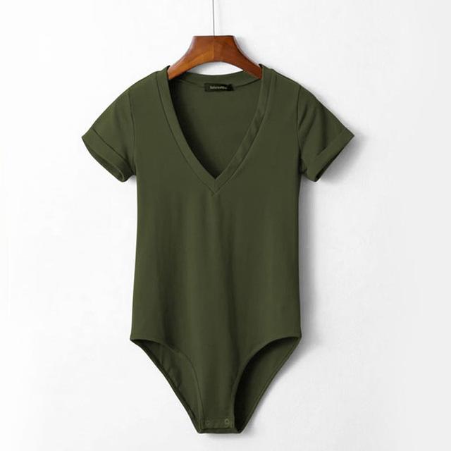 Summer New European Style V-Neck Slim Fit Bodysuit