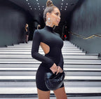 2018 Summer High Neck Backless Long Sleeve Dress