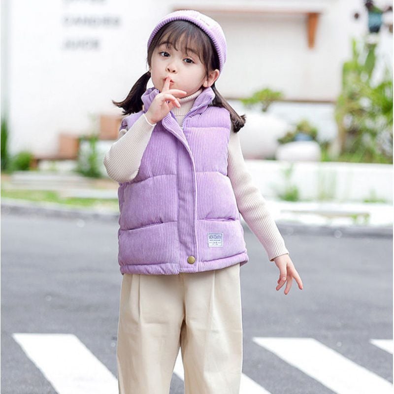 Cotton Padded Vest Jacket for Kids in Corduroy