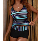 Plus Size Striped Tankini Two-Piece Swimwear for Women