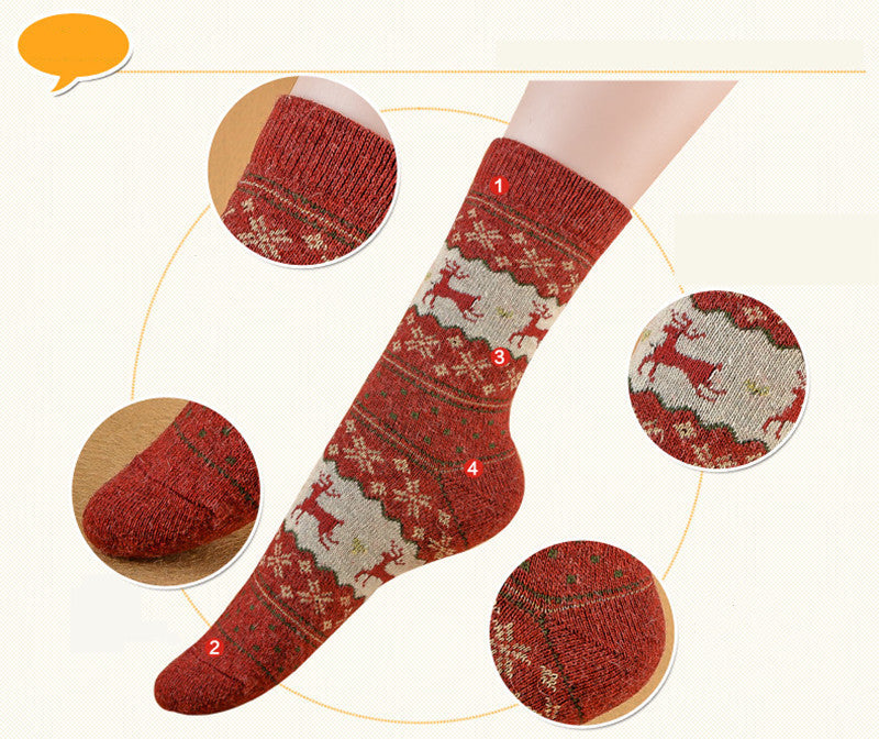 Warm Retro Christmas Print Socks for Women