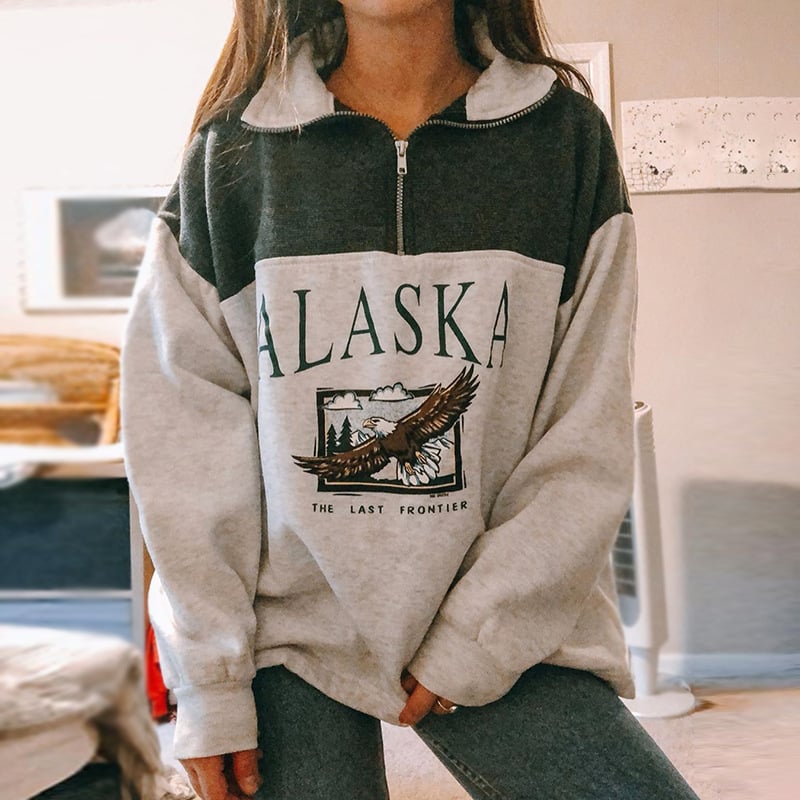 Women's Fashion Zip Print Long Sleeve Sweatshirt | Streetwear