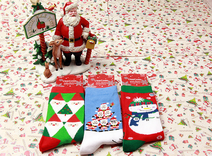Cotton Christmas Socks with Santa, Reindeer, and Snowman