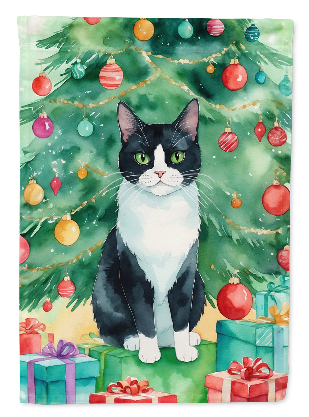 Chantilly Tiffany Cat By the Christmas Tree House Flag