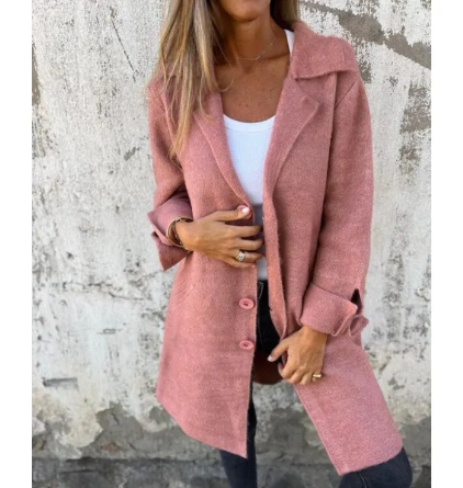Lapel Cardigan With Pockets Outwear Coat