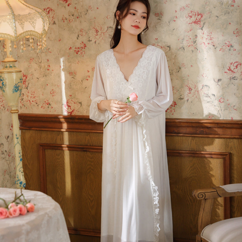 Long Sleeve Lace Nightgown for Women - Spring Style