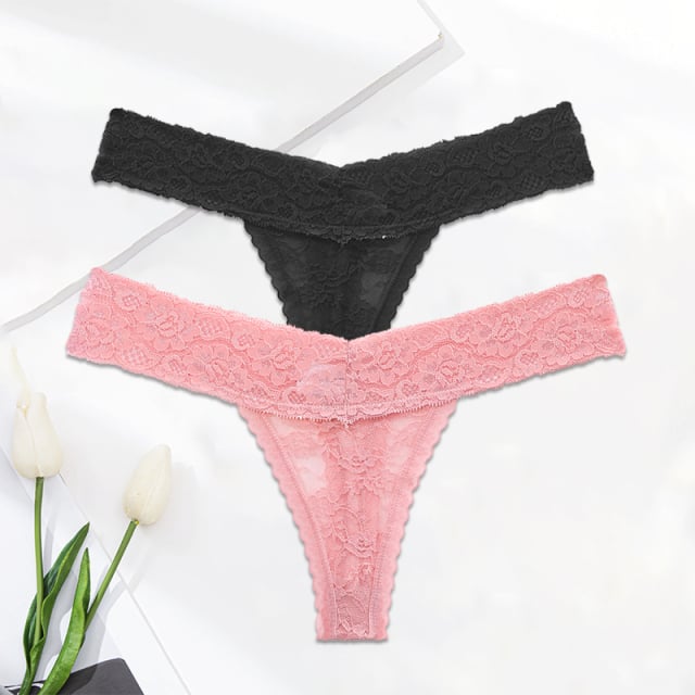 Solid Color Lace Thong Panties for Ladies Fashion