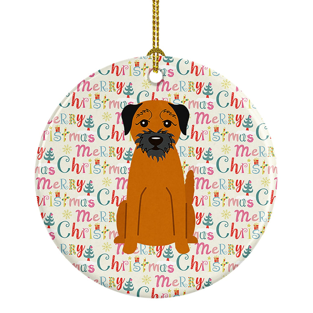 Merry Christmas Border Terrier Ceramic Ornament