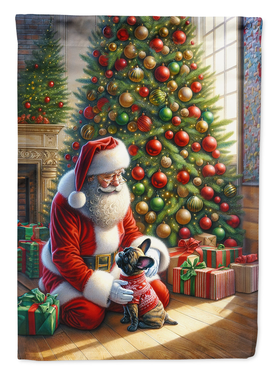 French Bulldog and Santa Claus House Flag