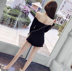 Nightclub Dress with Off-Shoulder Ruffle and Drawstring