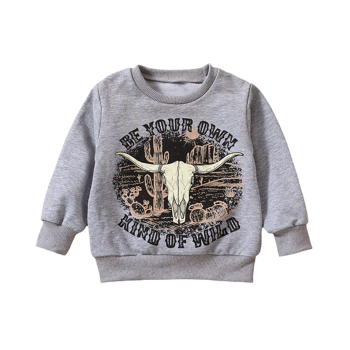 Grey Printed Letter Cow Head Kids' Sweater