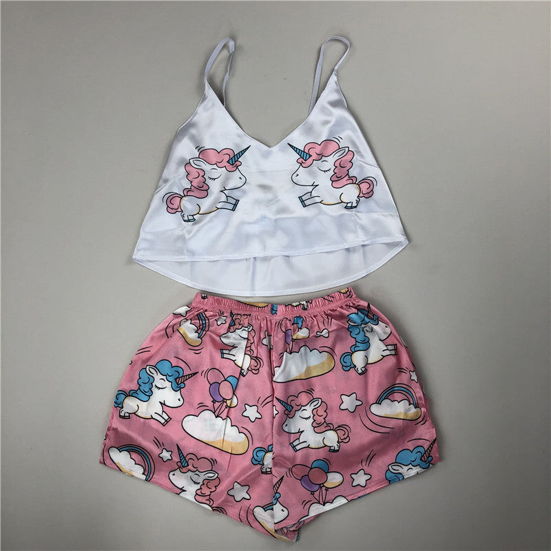 Satin Fox Print Cami and Shorts Pajama Set