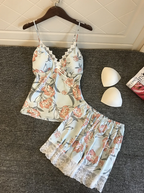 Spring Summer Sexy Camisole Shorts Pajama Set with Pad