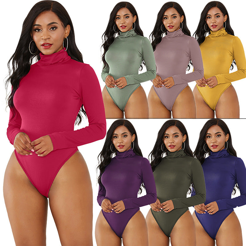12-Color Long Sleeve High Neck Bodysuit for Women