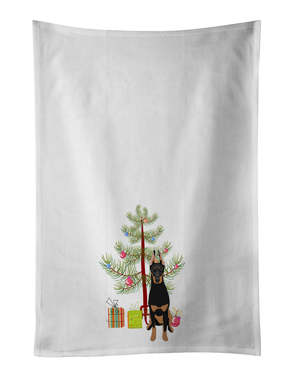 Doberman Pinscher Black and Rust Cropped Ears Christmas Kitchen Towel Set of 2