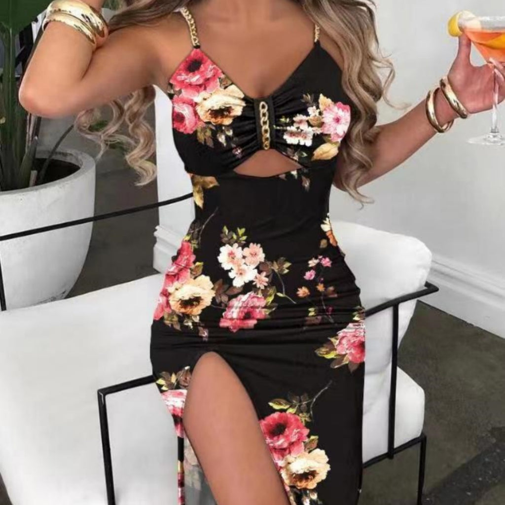 New Women's Floral Print Spaghetti-Strap Dress