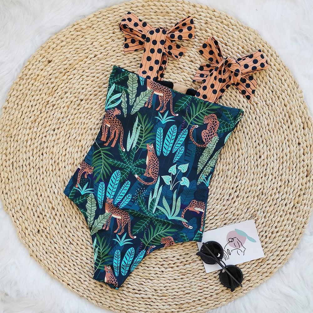 High Waist Mesh Stitching Swimsuit with Tube Top Straps