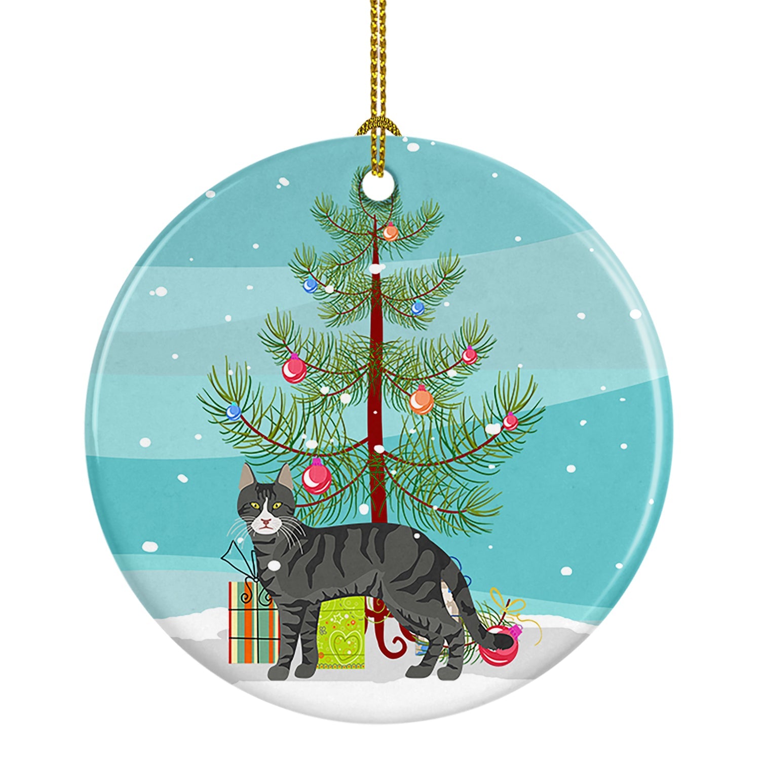 Tricolour Aegean Cat Christmas Ceramic Ornament