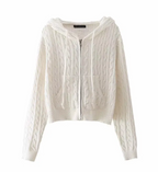Hooded Twist Knitted Cardigan Coat For Women