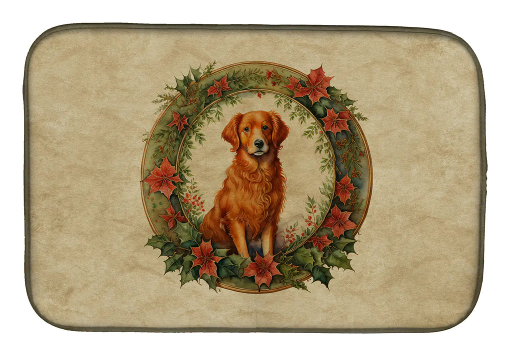 Nova Scotia Duck Tolling Retriever Christmas Flowers Dish Drying Mat