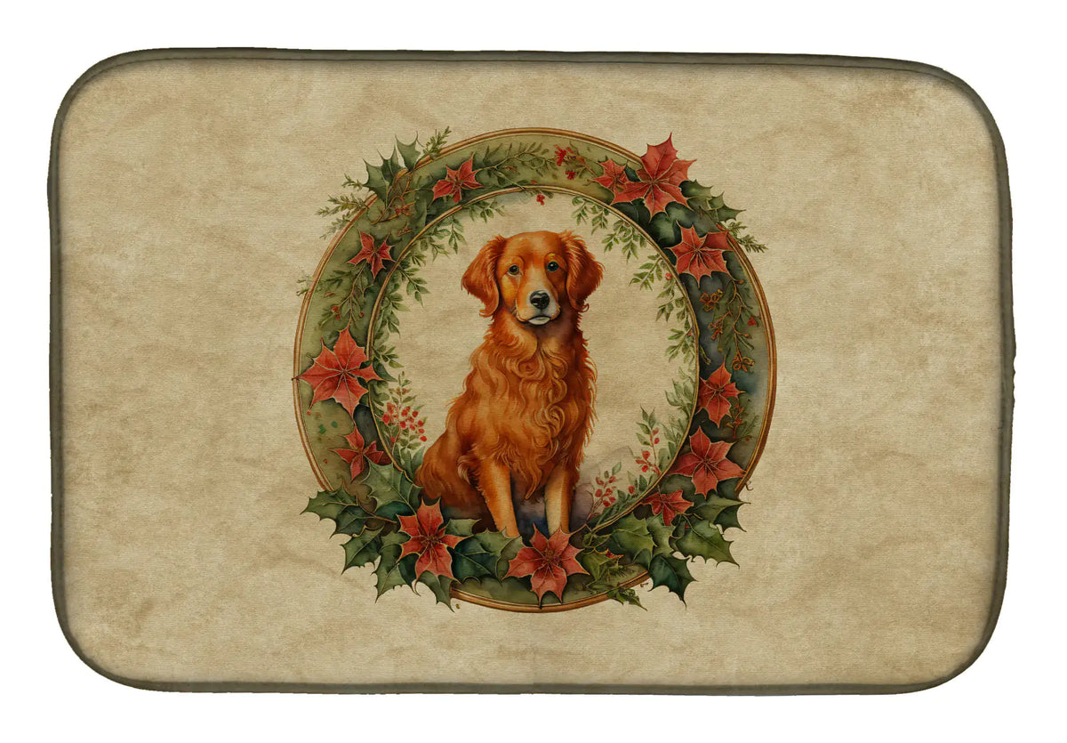 Nova Scotia Duck Tolling Retriever Christmas Flowers Dish Drying Mat
