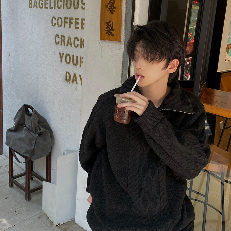 Men's High Collar Oversized Sweater Coat for Autumn/Winter