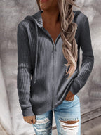 Loose Fit Women's Hooded Zip Sweatshirt Jacket | Streetwear