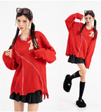 Chaopai Loose Long-sleeved Sweater with Frayed Edges
