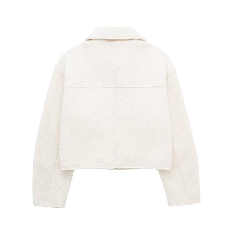 French Style Short Jacket with Pearl Fabric for Women