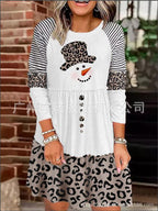 Christmas Print Long Sleeve Pullover Dress | Streetwear