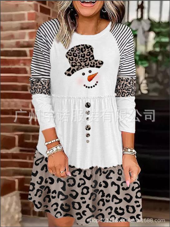 Christmas Print Long Sleeve Pullover Dress | Streetwear