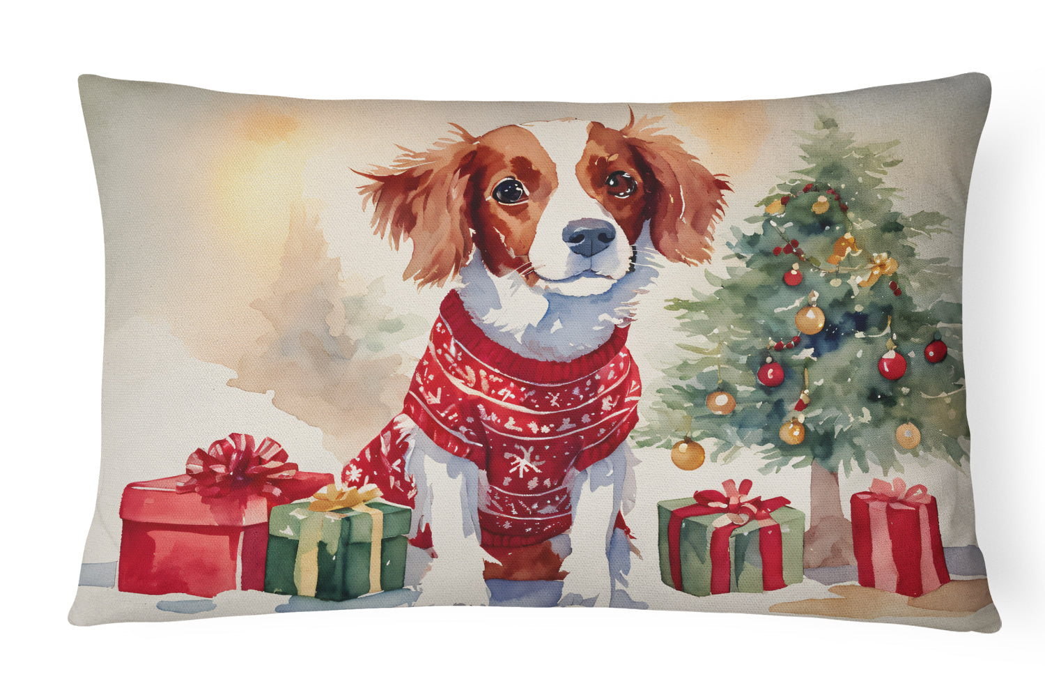 Brittany Spaniel Christmas Throw Pillow