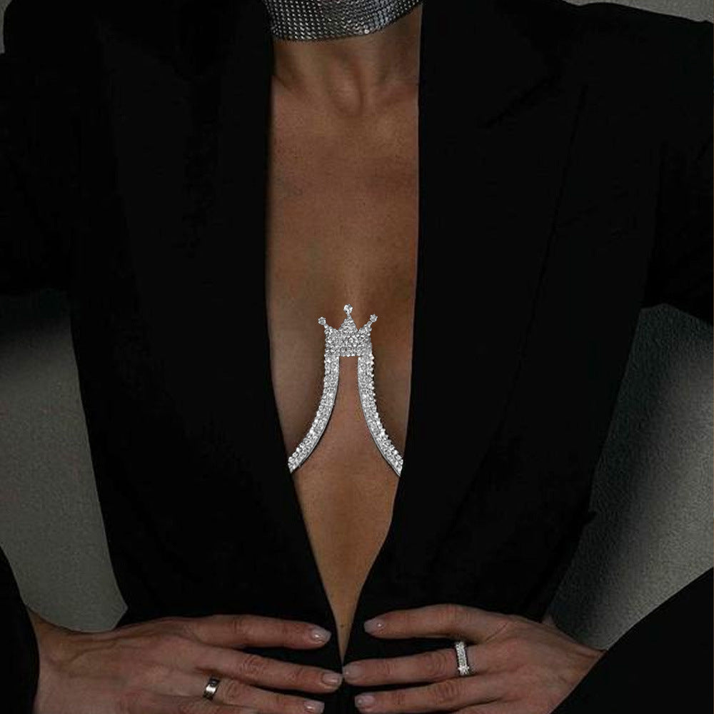 Rhinestone Crown Chest Body Chain