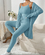 Women's Ribbed Three-piece Vest Coat Tight Trousers
