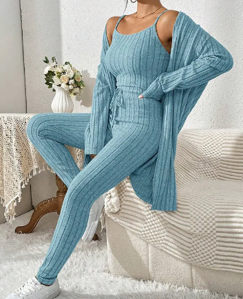 Women's Ribbed Three-piece Vest Coat Tight Trousers