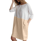 Patchwork Short Sleeve Cotton Linen Dress