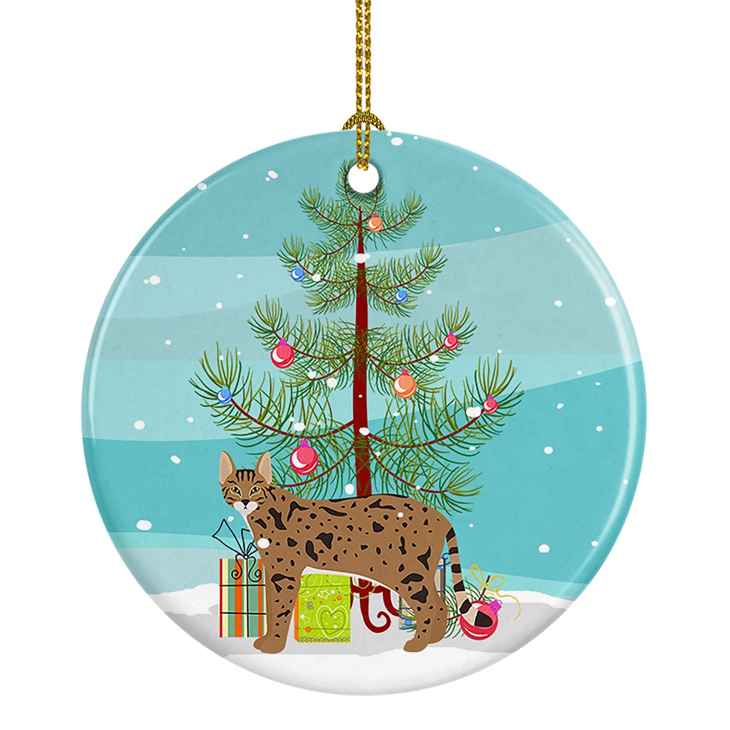Savannah Cat Christmas Ceramic Ornament