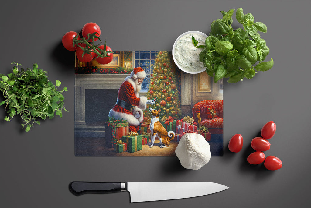 Basenji and Santa Claus Glass Cutting Board
