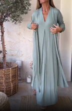 New Style Solid Color Long Sleeve Slit Trench Coat