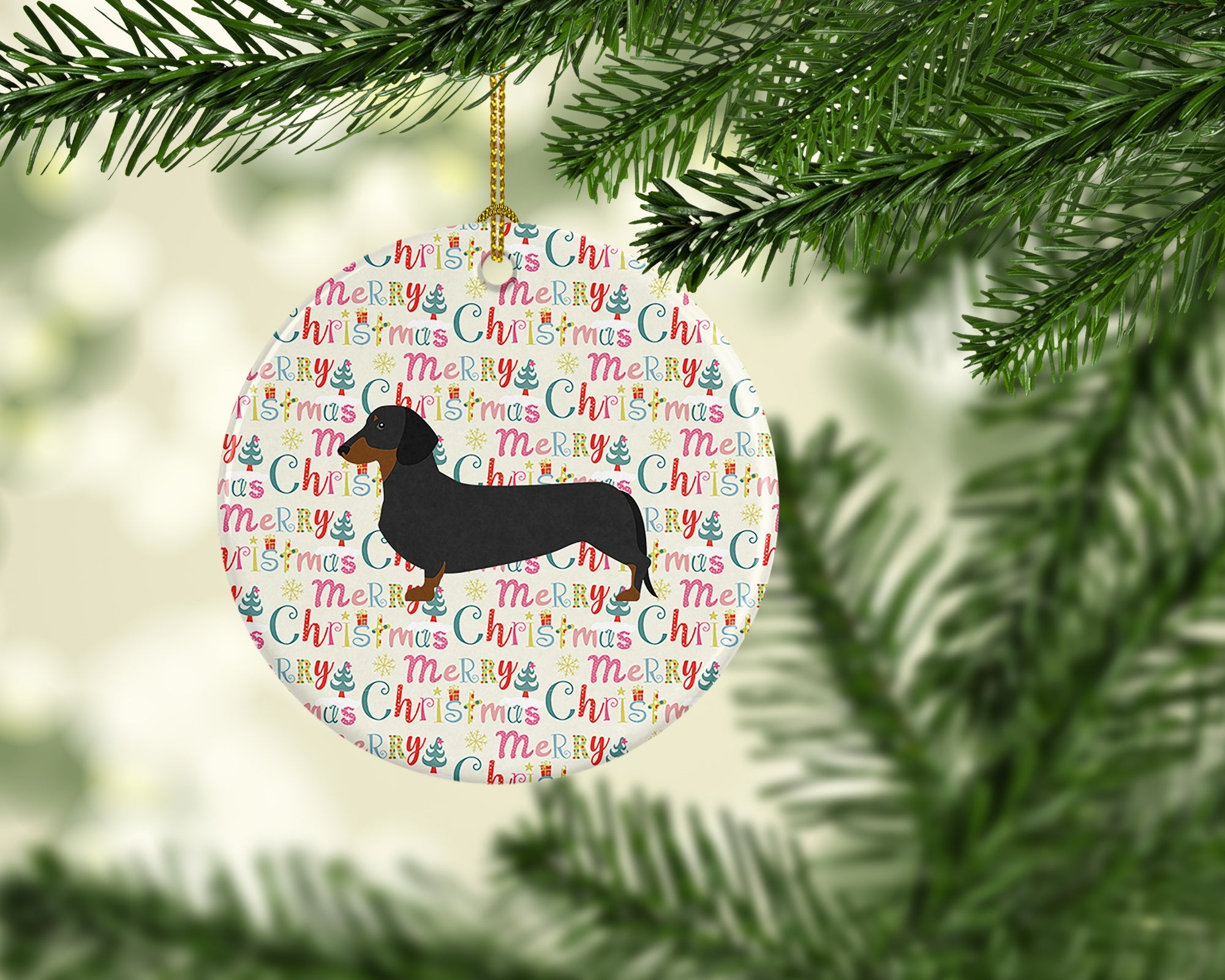 Dachshund Merry Christmas Ceramic Ornament