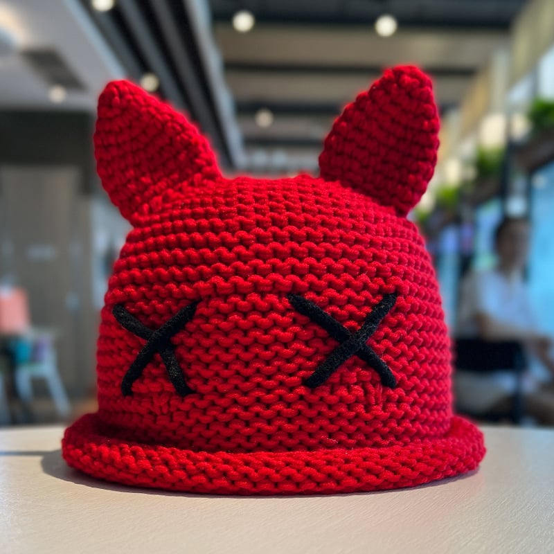 Children's Cute Cat Ears Woolen Beanie Hat | Embroidered Cap