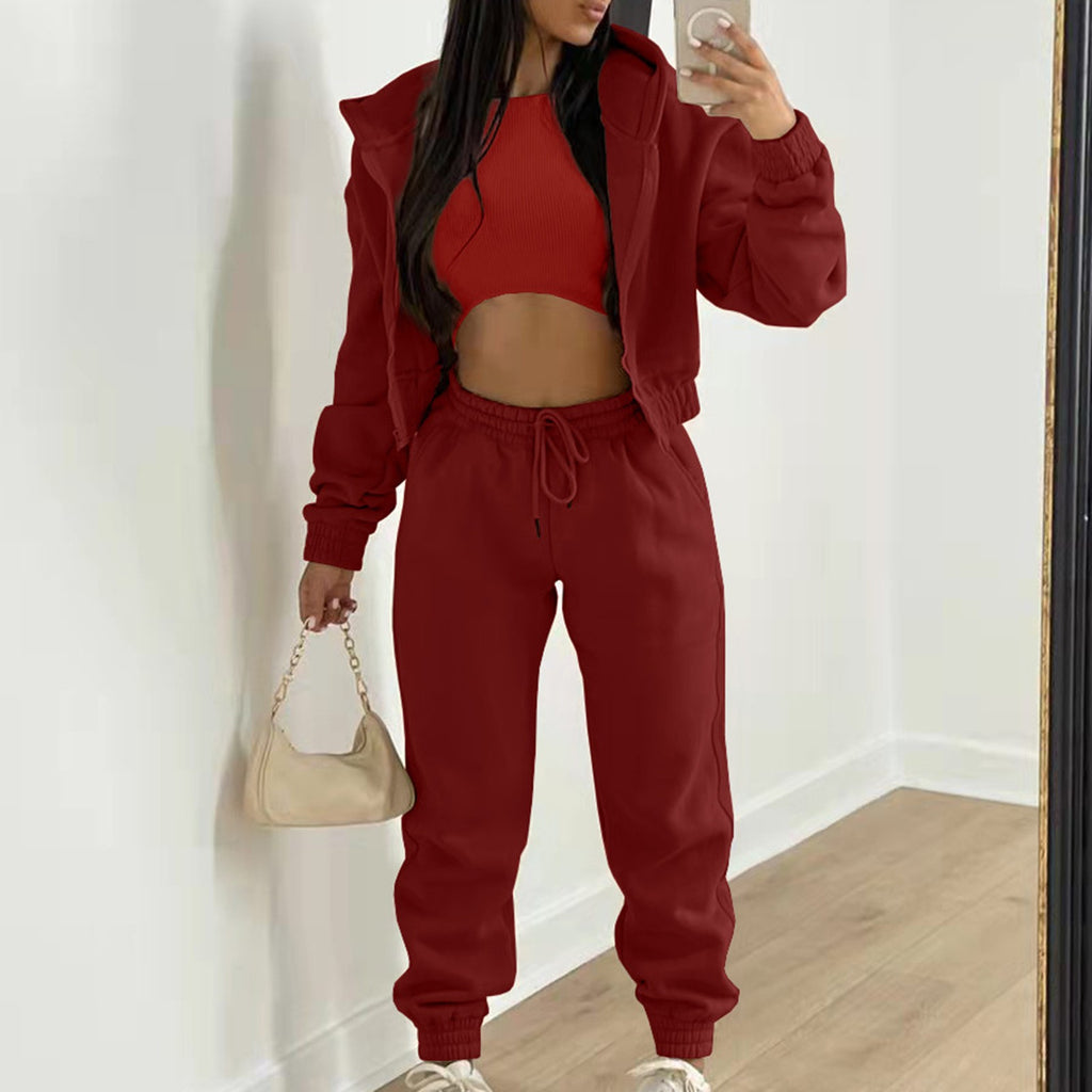 3-Piece Women's Casual Hoodie, Tank & Jogger Set
