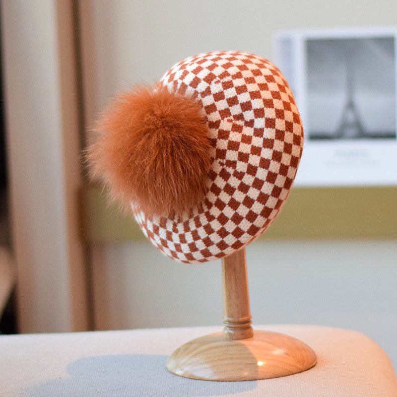 Wool Octagonal Small Square Grid Beret Hat | Embroidered Cap