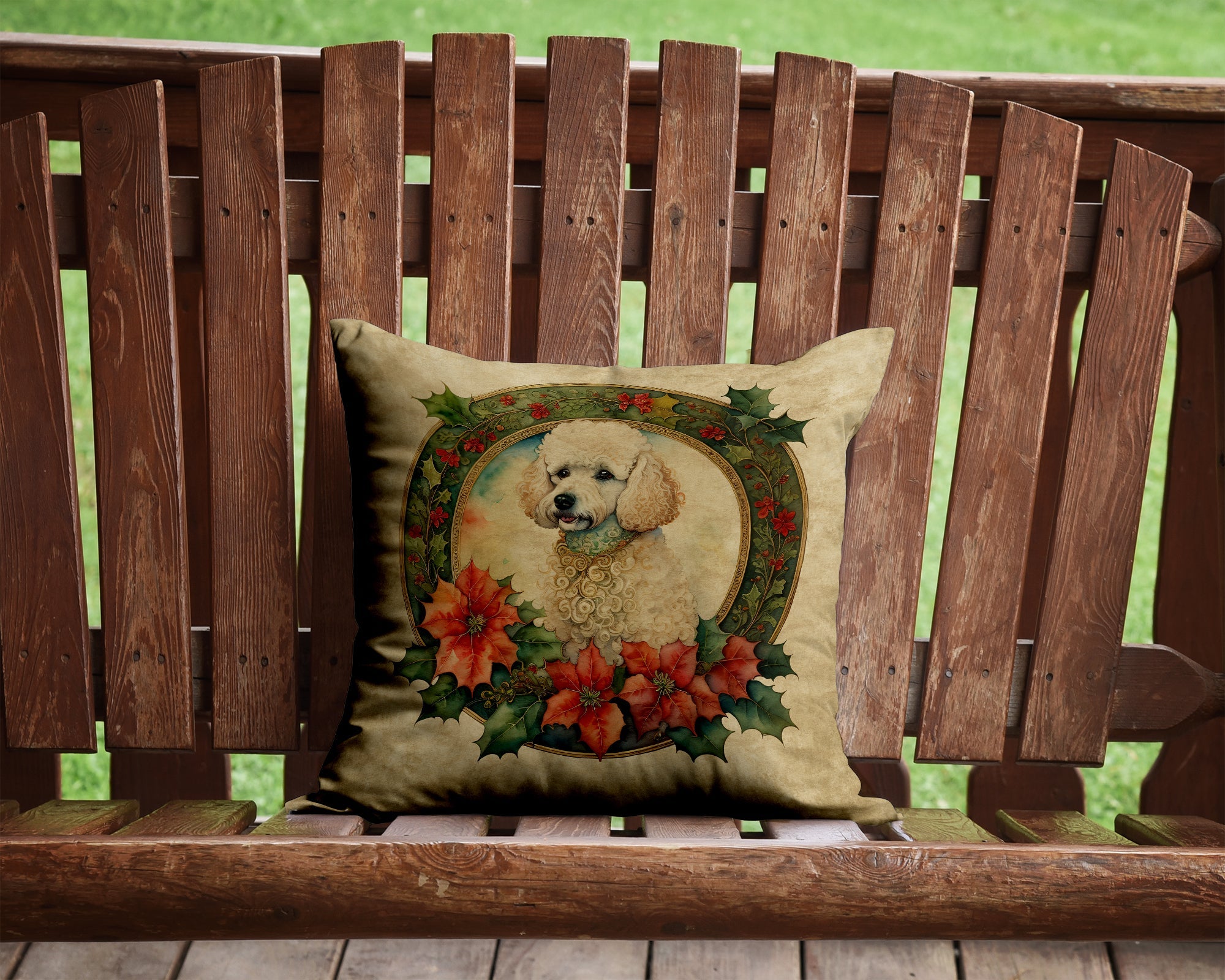 Poodle Christmas Flowers Throw Pillow