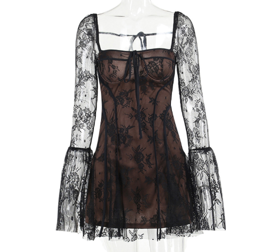 French Lace Backless Dress with Corset Detail